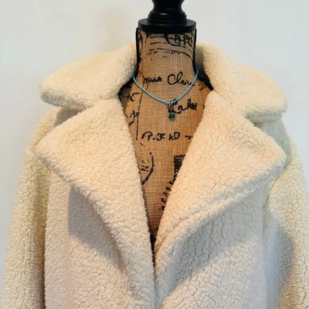 Free People Womens Tessa Oatmeal Teddy Sherpa Oversized Ivory Coat Size Small